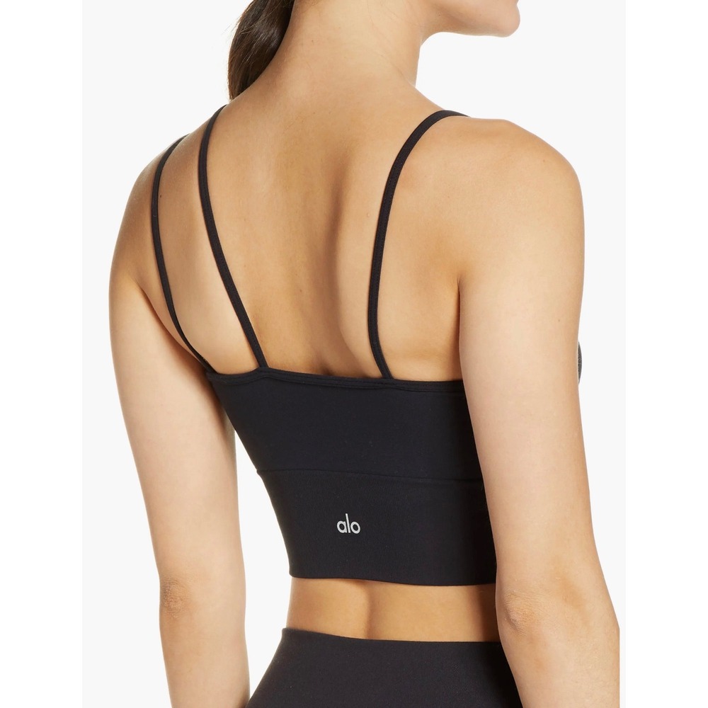 Alo Yoga Ribbed Peak Tank Black Asymmetrical One Shoulder Crop Top W5948R Size M
